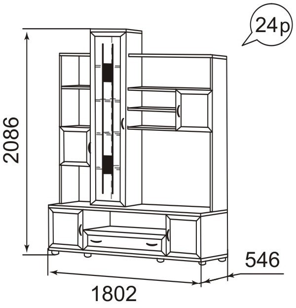 Шкаф-стеллаж комбинированный мод. 24